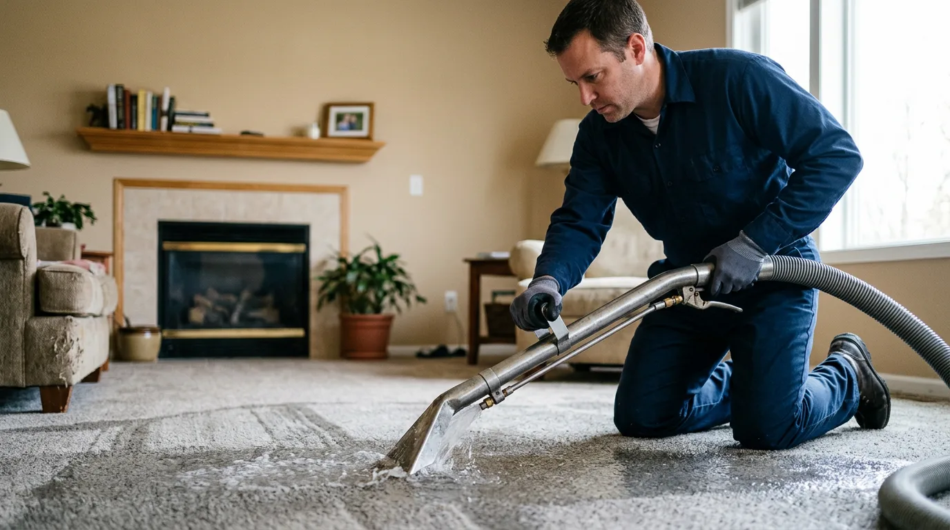 Water damage restoration technician working near White Hall, IL